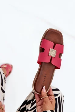 Damskie Boto Płaskie Klapki Z Wycięciami I Ozdobą Fuksja Bohalis