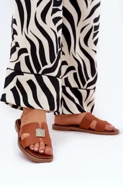 Discount Boto Płaskie Klapki Z Wycięciami I Ozdobą Camel Bohalis Brązowy