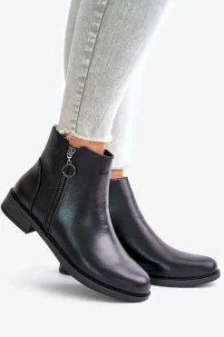 Boto Czarne Botki|Botki Zimowe Damskie*Płaskie Ocieplane Botki Z Niską Cholewką Czarne Kerima