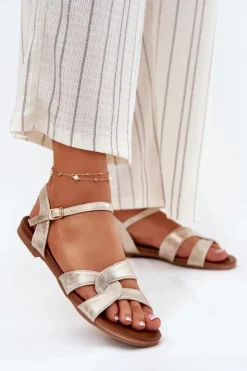 Damskie buty S.Barski Sandały Płaskie*Płaskie Połyskujące Sandały Damskie S.Barski KV51-022 Złote Złoty