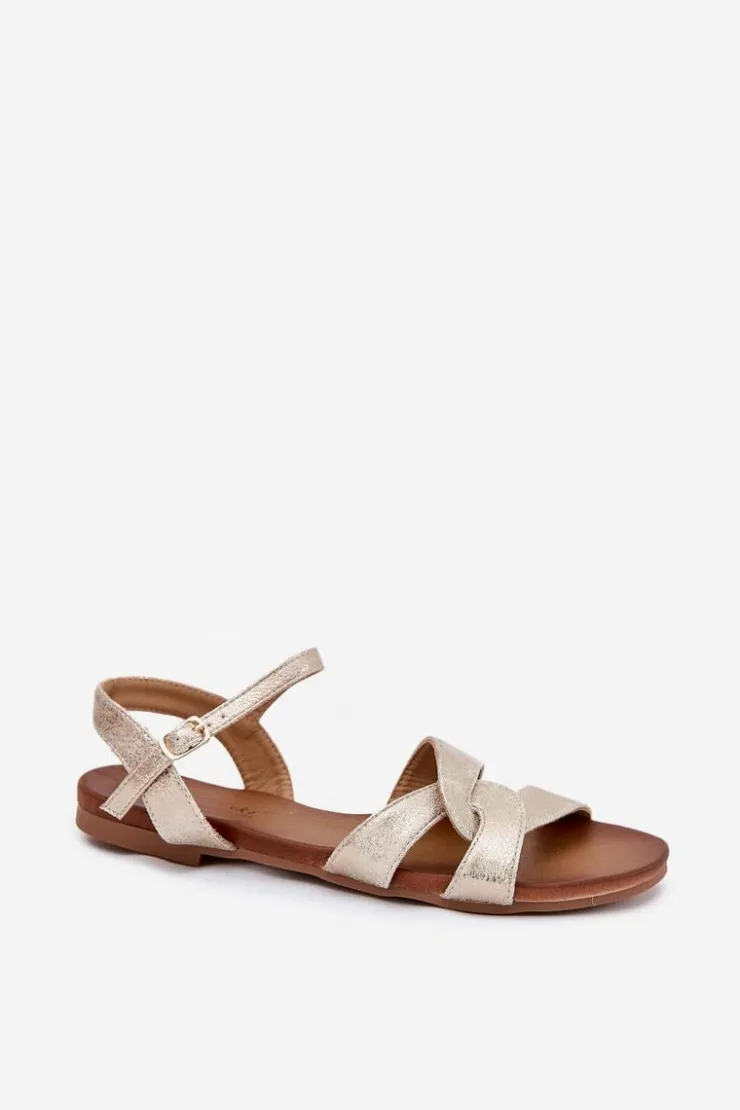Damskie buty S.Barski Sandały Płaskie*Płaskie Połyskujące Sandały Damskie S.Barski KV51-022 Złote Złoty