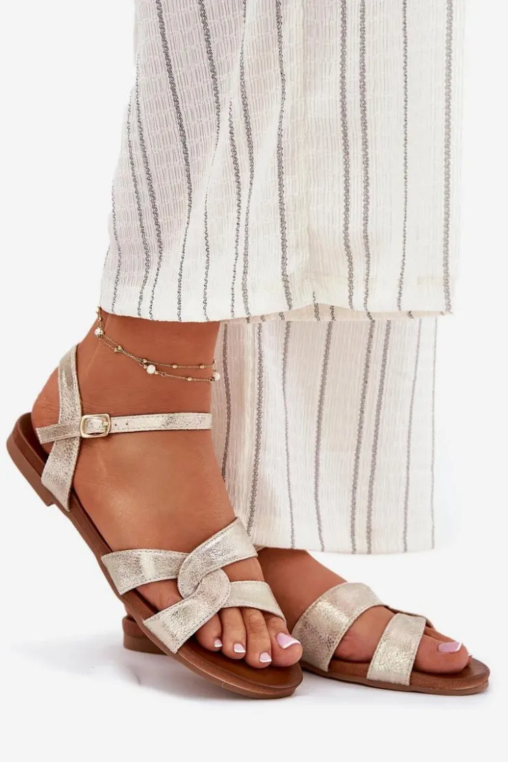 Damskie buty S.Barski Sandały Płaskie*Płaskie Połyskujące Sandały Damskie S.Barski KV51-022 Złote Złoty