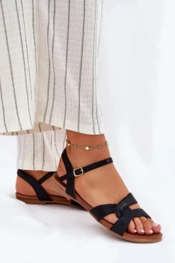 Damskie Damskie buty S.Barski Płaskie Połyskujące Sandały Damskie S.Barski KV51-022 Czarne