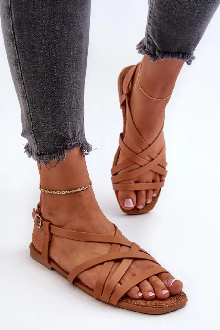 Outlet Big Star Shoes Płaskie Sandały Damskie Big Star NN274013 Camel