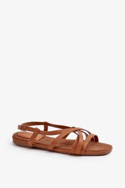 Outlet Big Star Shoes Płaskie Sandały Damskie Big Star NN274013 Camel