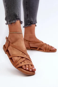 Outlet Big Star Shoes Płaskie Sandały Damskie Big Star NN274013 Camel