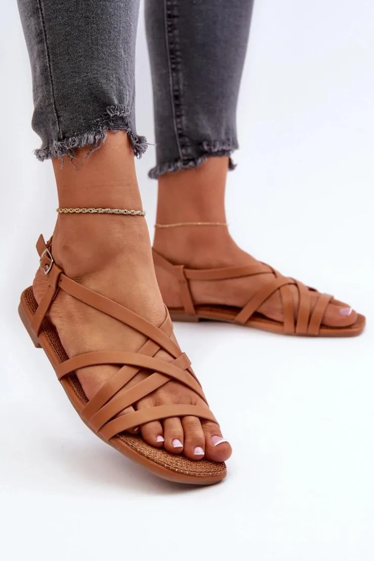 Outlet Big Star Shoes Płaskie Sandały Damskie Big Star NN274013 Camel