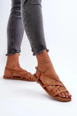 Outlet Big Star Shoes Płaskie Sandały Damskie Big Star NN274013 Camel