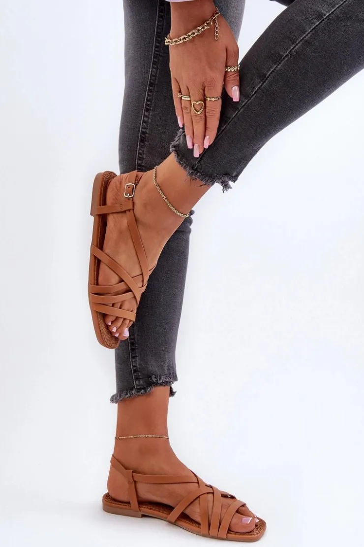 Outlet Big Star Shoes Płaskie Sandały Damskie Big Star NN274013 Camel