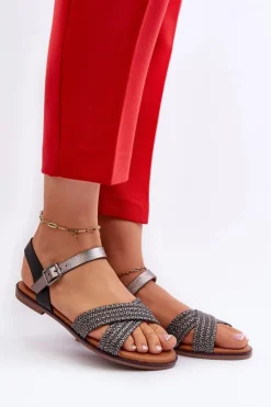 Clearance Damskie buty S.Barski Płaskie Sandały Damskie S.Barski MY923 Czarne Czarny