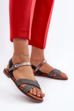 Clearance Damskie buty S.Barski Płaskie Sandały Damskie S.Barski MY923 Czarne Czarny