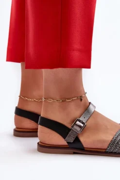 Clearance Damskie buty S.Barski Płaskie Sandały Damskie S.Barski MY923 Czarne Czarny