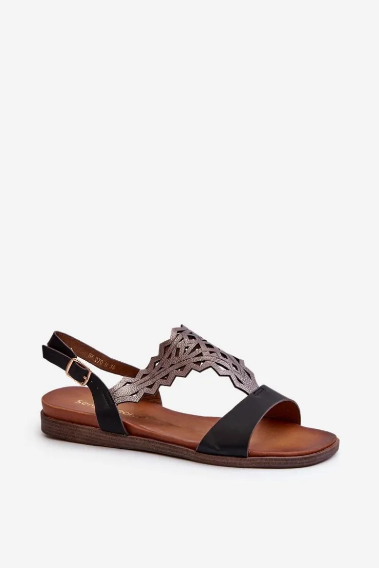 Buty Sergio Leone Sandały Płaskie*Płaskie Sandały Damskie Sergio Leone SK070H Czarne