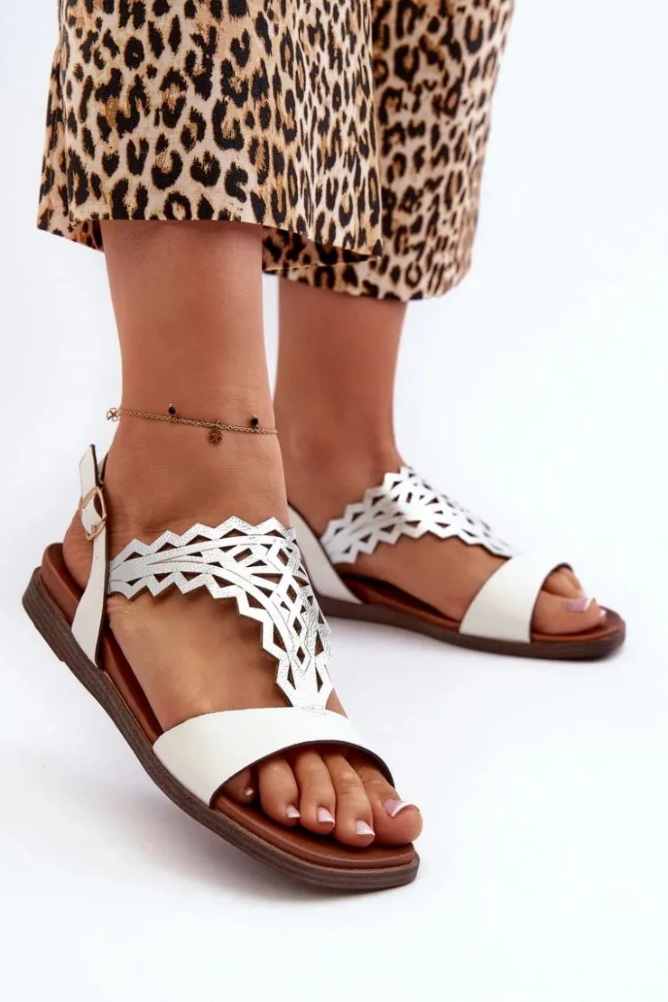 Sale Buty Sergio Leone Płaskie Sandały Damskie Sergio Leone SK070H Białe