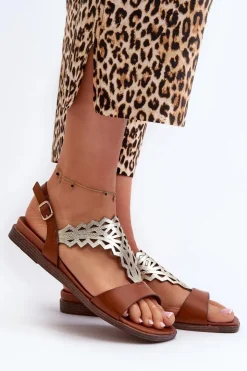 Sale Buty Sergio Leone Płaskie Sandały Damskie Sergio Leone SK070H Brązowe