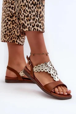 Sale Buty Sergio Leone Płaskie Sandały Damskie Sergio Leone SK070H Brązowe