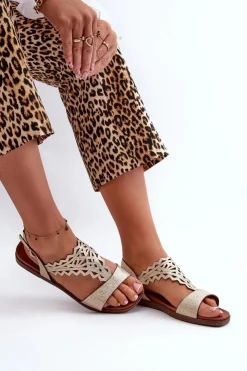 Damskie Buty Sergio Leone Płaskie Sandały Damskie Sergio Leone SK070H Złote