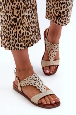 Damskie Buty Sergio Leone Płaskie Sandały Damskie Sergio Leone SK070H Złote