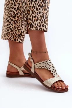 Damskie Buty Sergio Leone Płaskie Sandały Damskie Sergio Leone SK070H Złote