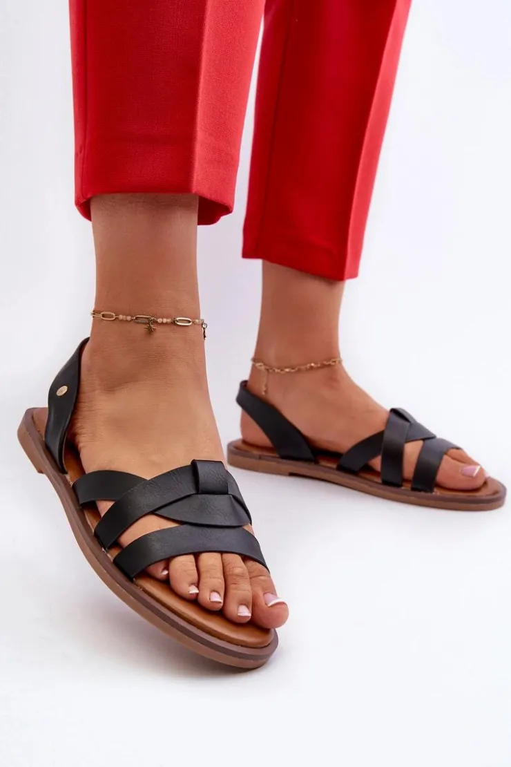 Buty damskie Vinceza Sandały Płaskie*Płaskie Sandały Damskie Z Eko Skóry Vinceza 17347 Czarne