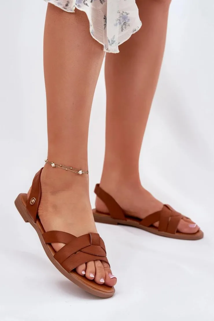 Discount Evento Płaskie Sandały Damskie Z Eko Skóry Camel Illoria Brązowy