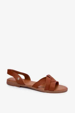 Discount Evento Płaskie Sandały Damskie Z Eko Skóry Camel Illoria Brązowy