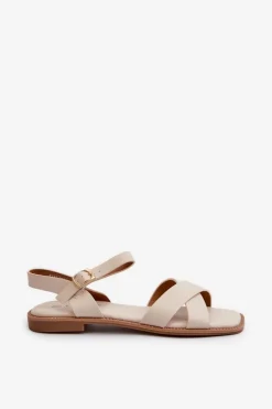 Discount Damskie buty S.Barski Płaskie Sandały Damskie Z Eko Skóry S.Barski KV27-003 Beżowe Beżowy