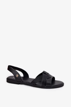 Evento Sandały Płaskie*Płaskie Sandały Damskie Z Eko Skóry Czarne Illoria Czarny