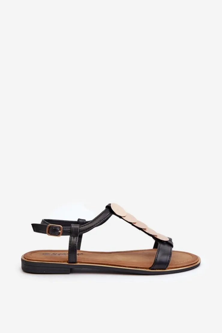 Sale Boto Płaskie Sandały Damskie Z Eko Skóry Czarne Jeritellia