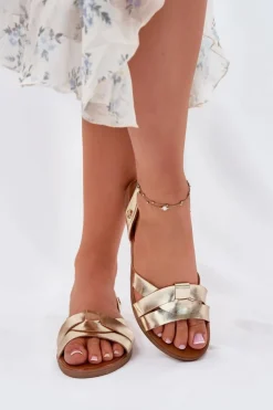 New Evento Płaskie Sandały Damskie Z Eko Skóry Złote Illoria