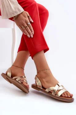 Damskie Buty damskie Vinceza Płaskie Sandały Damskie Z Eko Skóry Vinceza 17347 Złote