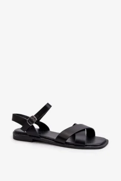 Damskie Damskie buty S.Barski Płaskie Sandały Damskie Z Eko Skóry S.Barski KV27-003 Czarne