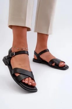 Damskie Damskie buty S.Barski Płaskie Sandały Damskie Z Eko Skóry S.Barski KV27-003 Czarne