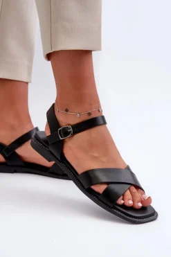 Damskie Damskie buty S.Barski Płaskie Sandały Damskie Z Eko Skóry S.Barski KV27-003 Czarne