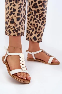 Damskie Boto Płaskie Sandały Damskie Z Eko Skóry Białe Jeritellia