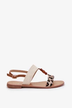 Boto Sandały Płaskie*Płaskie Sandały Damskie Z Koralikami Panterka Beżowe Virona Beżowy