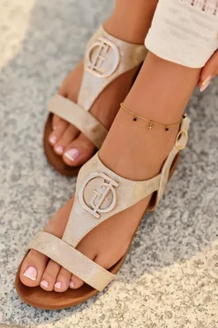 Damskie Damskie buty S.Barski Płaskie Sandały Damskie Z Ozdobą S.Barski KV27-051 Złote