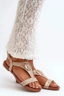 Damskie Damskie buty S.Barski Płaskie Sandały Damskie Z Ozdobą S.Barski KV27-051 Złote