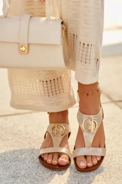 Damskie Damskie buty S.Barski Płaskie Sandały Damskie Z Ozdobą S.Barski KV27-051 Złote