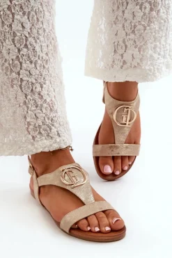 Damskie Damskie buty S.Barski Płaskie Sandały Damskie Z Ozdobą S.Barski KV27-051 Złote