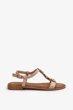 Boto Sandały Płaskie*Płaskie Sandały Damskie Z Ozdobami Beżowe Muridia