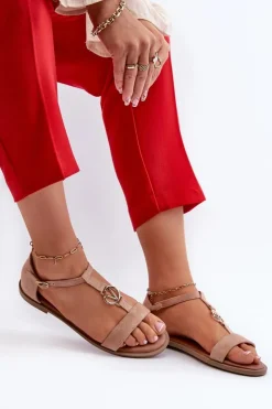 Sale Buty damskie Vinceza Płaskie Sandały Damskie Ze Złotą Ozdobą Vinceza 17321 Beżowe