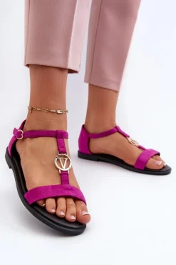 Buty damskie Vinceza Sandały Płaskie*Płaskie Sandały Damskie Ze Złotą Ozdobą Vinceza 17321 Fuksja Różowy