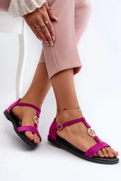 Buty damskie Vinceza Sandały Płaskie*Płaskie Sandały Damskie Ze Złotą Ozdobą Vinceza 17321 Fuksja Różowy