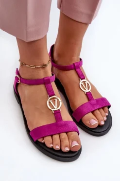 Buty damskie Vinceza Sandały Płaskie*Płaskie Sandały Damskie Ze Złotą Ozdobą Vinceza 17321 Fuksja Różowy