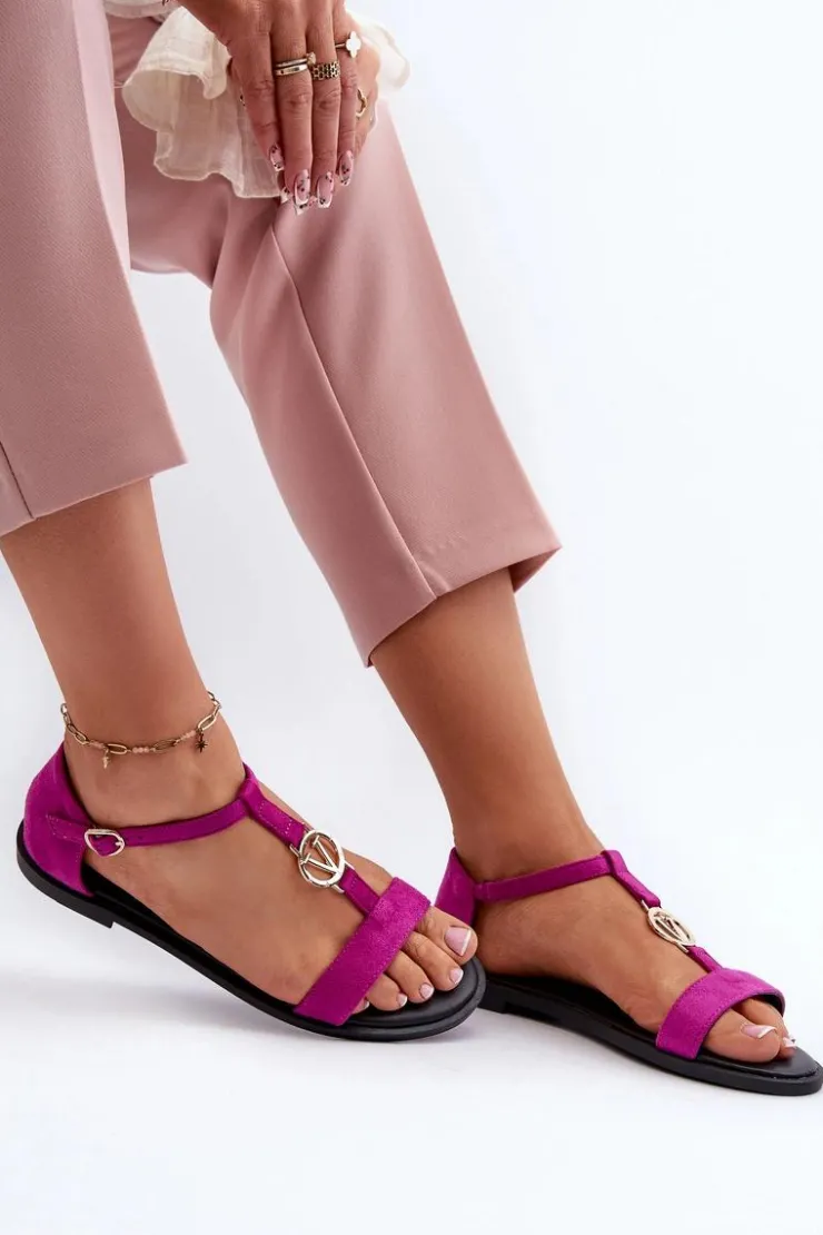 Buty damskie Vinceza Sandały Płaskie*Płaskie Sandały Damskie Ze Złotą Ozdobą Vinceza 17321 Fuksja Różowy