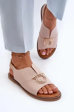 Hot Buty damskie Vinceza Płaskie Sandały Damskie Ze Złotą Ozdobą Vinceza 17319 Jasnoróżowe