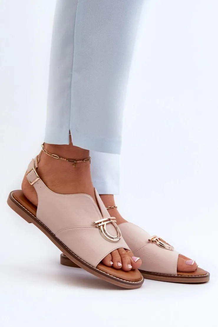 Hot Buty damskie Vinceza Płaskie Sandały Damskie Ze Złotą Ozdobą Vinceza 17319 Jasnoróżowe