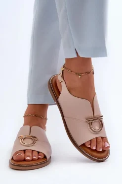 Hot Buty damskie Vinceza Płaskie Sandały Damskie Ze Złotą Ozdobą Vinceza 17319 Jasnoróżowe