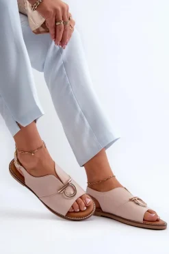 Hot Buty damskie Vinceza Płaskie Sandały Damskie Ze Złotą Ozdobą Vinceza 17319 Jasnoróżowe